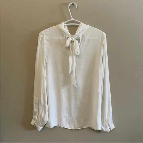 Naked Zebra White Silky High Neck Blouse & Billowy Sleeves – Size Small EUC - Picture 7 of 13